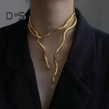Ожерелье в виде змеи для леди, гибкое ожерелье в форме змеи, мягкий стиль, блестящий сплав, защита египетского символа, панк-стиль, клубная вечеринка золотистый