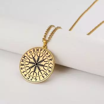 Ожерелье викингов Vegvisir из нержавеющей стали золотистого оттенка с цепочкой из пшеницы, мужское скандинавское ожерелье викингов