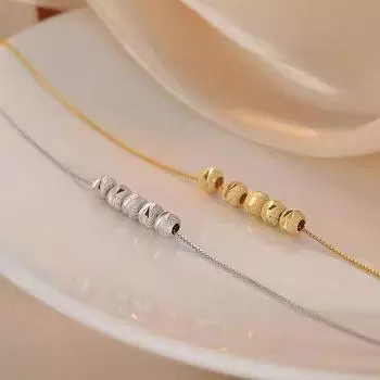 Ожерелье Wufu Linmen из стерлингового серебра 925 пробы, корейская версия простого нишевого дизайна, переводные бусины, цепочка на ключицу из золота 18 карат 396DZ золотой