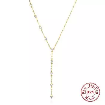 Ожерелье Y-образной формы из стерлингового серебра 925 пробы с бриллиантами Премиальное тонкое ожерелье с V-образным вырезом Простая повседневная цепочка для ключицы 925 silver золотой