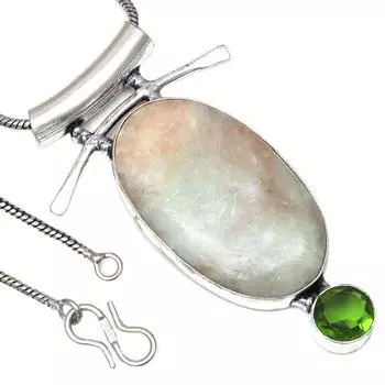 Ожерелье Зеленый Септерианский Драгоценный Камень Ручной Работы Антикварное Серебряное Украшение 2.25