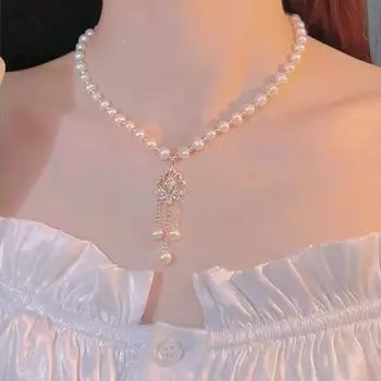 Ожерелье Жемчуг Украшения для вечеринок Подвеска в форме лотоса с кристаллами Ожерелье в корейском стиле Женское ожерелье зелёный