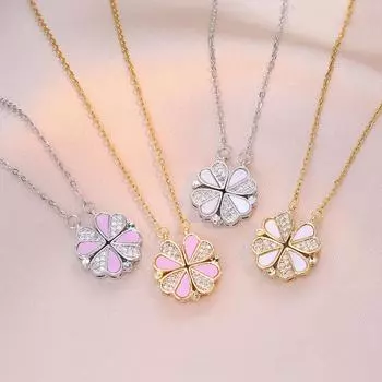 Ожерелье Женская любовь Новое Открыть и закрыть Четырехлистный цветок Один носить больше ключицы цепь