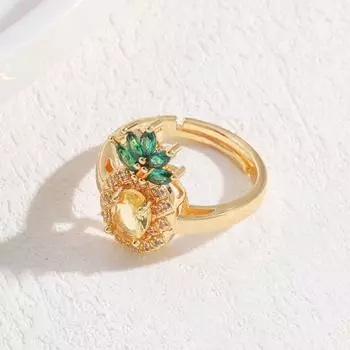 Ожерелье Женский Fanta Stone Желтый Бриллиант Ананас Креативный Фрукт Зеленый Бриллиант Серьги-гвоздики Открытое Кольцо Набор Аксессуаров