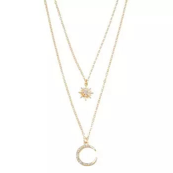 Ожерелье женское Flash Diamond Двойная октаграмма Луна Цепочка на ключицу золотой