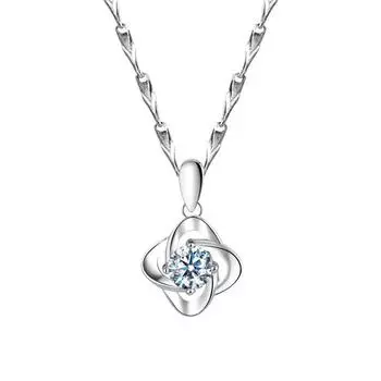 Ожерелье женское Four Leaf Grass Ocean Heart Blue Zircon Collar Chain Light Luxury Feel Universal New Style