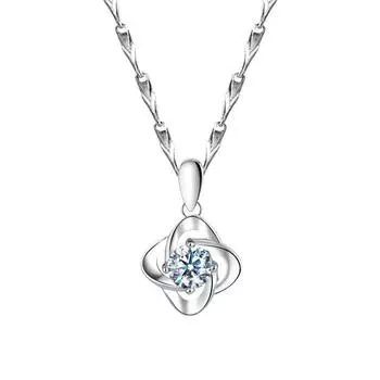Ожерелье женское Four Leaf Grass Ocean Heart Blue Zircon Clavicle Chain с улучшенным чувством и универсальным новым стилем