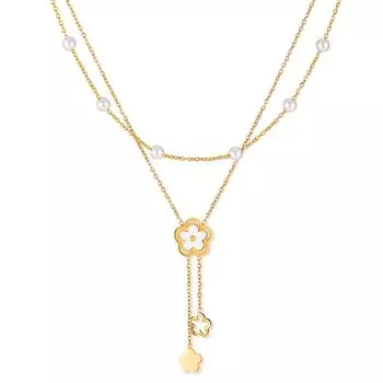 Ожерелье женское из нержавеющей стали с бахромой из ракушек и цветком, темперамент, наборный жемчужный ключичный цепочка