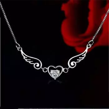 Ожерелье Женское Крыло Сердце Ожерелье Посеребренный Орнамент серебряный