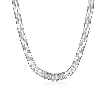 Ожерелье Женское лезвие Цепочка Плоская змея Кость Цепочка Замок Кость Инкрустированная Цирконий Цепочка Короткая Ключица Романтичные Подарки на День Святого Валентина для Подруг environmentally friendly copper белого золота