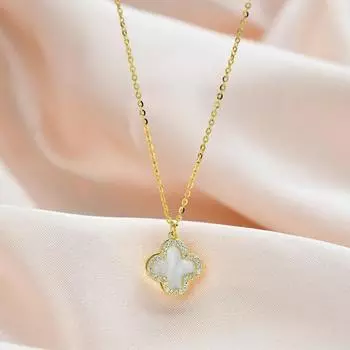 Ожерелье женское, новый двухслойный кулон с четырьмя лепестками клевера с микроинкрустацией, японская и корейская цепочка на ключицу с темпераментом, студенческие украшения