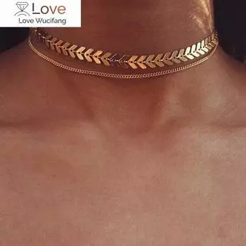 Ожерелье Женское Ожерелье Цепь Мода Fishbone Ключица Джокер Блестки