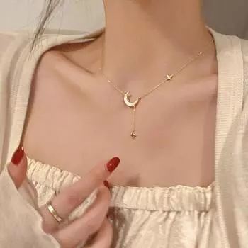 Ожерелье Женское Простое Золотое Ожерелье Дамское Лунное Пентаграммное Ожерелье