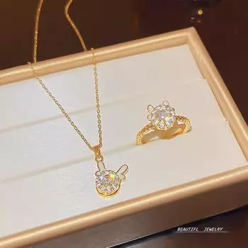 Ожерелье женское роскошное кольцо ниша ключичная цепочка дизайн чувственное кольцо свитер цепочка ювелирные изделия женская вращающаяся подвеска