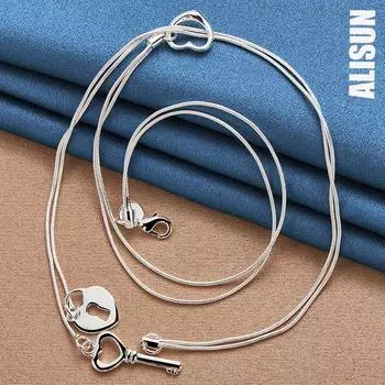 Ожерелье-змейка из стерлингового серебра 925 пробы в форме сердца с ключом, модные свадебные украшения 45CM