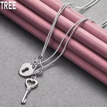 Ожерелье-змейка из стерлингового серебра 925 пробы в форме сердца с ключом, модные свадебные украшения 45CM