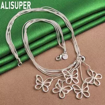 Ожерелье-змейка из стерлингового серебра 925 пробы с бабочкой, модные свадебные украшения 45CM