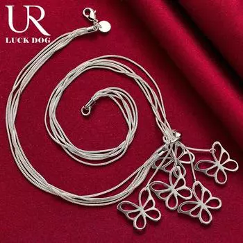 Ожерелье-змейка с бабочкой из стерлингового серебра 925 пробы, свадебные украшения 45CM