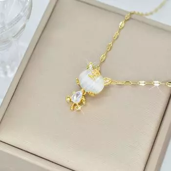 Ожерелье Зодиак Тигр Год Рождения Темперамент Опал Инкрустированная Цепочка из Титановой Стали