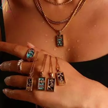 Ожерелье золотого цвета для женщин, рождественские украшения с цирконом, красочные геометрические значащие ожерелья Таро из нержавеющей стали для любителей солнца Wheel