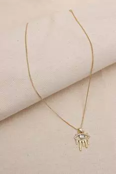 Ожерелье золотого цвета с белым сердцем и камнем в виде глаза