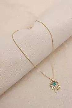 Ожерелье золотого цвета с голубым сердцем и камнем в виде глаза