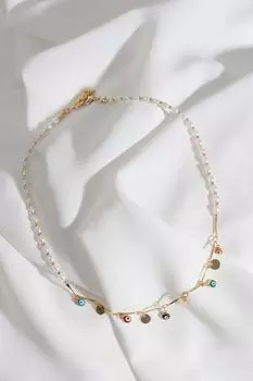 Ожерелье золотого цвета с подвеской из пайеток и жемчугом