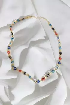 Ожерелье золотого цвета с разноцветными глазами-каплями