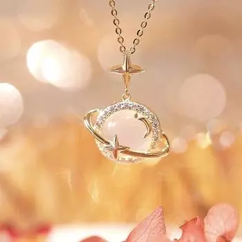 Ожерелье Звезда и Луна Женский Ins Light Роскошный Миф Звезда и Луна Халцедон Ключичная Цепочка Нержавеющая сталь Планета Кулон