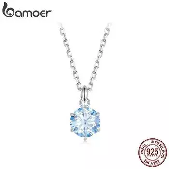 Ожерелья BAMOER 1.0 с синим муассанитом, подвеска из стерлингового серебра 925 пробы, женские украшения из белого золота для помолвки с сертификатом MSN031