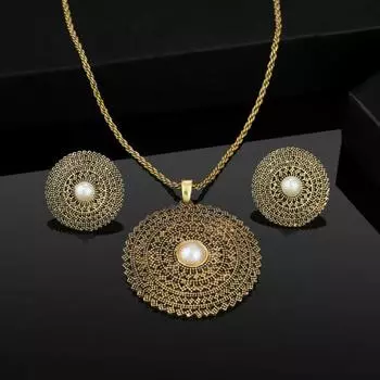 Ожерелья-цепочки Estele с оксидированным позолоченным жемчугом 24 карата и мандалой