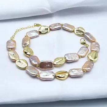 Ожерелья для женщин, прямоугольные ожерелья из натурального жемчуга, золотые ожерелья в стиле барокко, позолоченные аксессуары, свадебные украшения белый