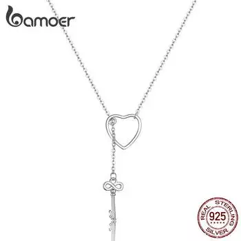 Ожерелья и подвески из стерлингового серебра 925 пробы BAMOER Sweet Key of Heart Lock Link SCN107
