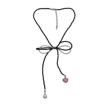 Ожерелья из бисера, цепочка на ключицу в форме банта, розовое, черное, контрастное колье, ожерелье с жемчугом и сердцем, богемные украшения для женщин