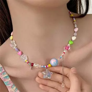 Ожерелья из бисера в богемном стиле для женщин и девочек, сладкая подвеска в виде пятиконечной звезды с кисточками, чокер на ключицу, ювелирные изделия, подарки 1pc