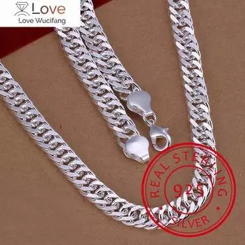Ожерелья из чистого серебра 925 пробы для мужчин, 10 мм, цепочка, ожерелье, 20 дюймов, чокер, модные мужские ювелирные изделия, аксессуары, подарки, бижутерия 50cm