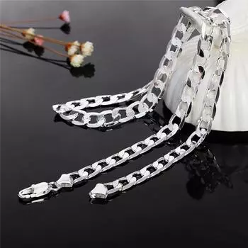 Ожерелья из чистого серебра 925 пробы для мужчин, 6 мм, ожерелье-цепочка Фигаро, 20 дюймов, мужское модное ювелирное изделие, аксессуары, оптовая продажа бижутерии белый