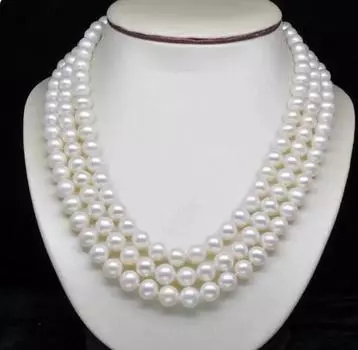 Ожерелья из натурального трехниточного белого жемчуга диаметром 8–9 мм