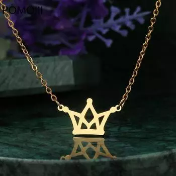 Ожерелья из нержавеющей стали, классическое маленькое колье с подвеской в виде короны, модное ожерелье для женщин, ювелирные изделия, подарки на свадьбу и вечеринку 45cm золотой
