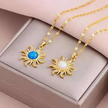Ожерелья из нержавеющей стали с подвеской «Тотем солнца» для женщин, ювелирные аксессуары на цепочке