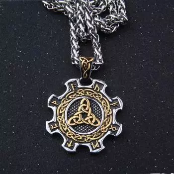 Ожерелья из нержавеющей стали с рунами викингов, мифический треугольник, кулон «Тринити», амулет «Вегвизир», славянские языческие скандинавские украшения