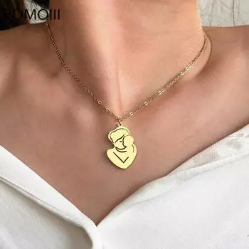 Ожерелья из нержавеющей стали, семейное колье с подвеской в виде матери и ребенка, модное ожерелье для женщин, ювелирные изделия, подарки на день рождения 45cm золотой
