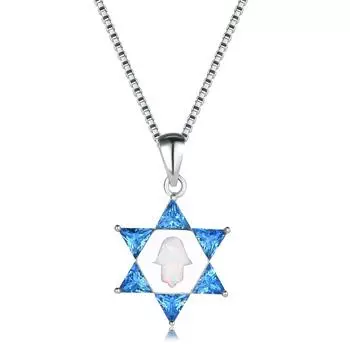 Ожерелья из стерлингового серебра 925 пробы с подвеской в виде руки Фатимы из белого и синего огненного опала, женские ювелирные изделия