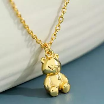 Ожерелья из стерлингового серебра 925 пробы для женщин, милые золотые цепочки с медведем, подвески, ожерелье Plata De Ley, ожерелья 925 пробы, Mujer, ювелирные изделия 43cm
