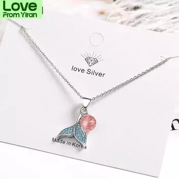 Ожерелья из стерлингового серебра 925 пробы с рыбьим хвостом и натуральными кристаллами клубники и кубическим цирконием, ювелирные изделия для женщин, подарки S-N450 40cm add 3.5cm