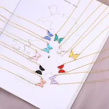 Ожерелья-колье из нержавеющей стали с бабочкой, женское 10 стилей, красочные прозрачные хрустальные подвески в виде бабочки, цепочка на ключицы, ювелирные изделия Butterfly Black