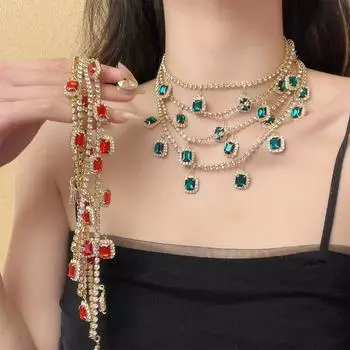 Ожерелья-колье с квадратным кристаллом и подвеской для женщин, ювелирные изделия