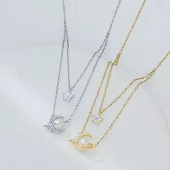 Ожерелья Модные Звезды и Луна Двойные Слои Цепи Ожерелье для Женщин Подвески Модные Винтажные Подвески Ювелирные Изделия