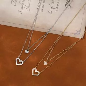 Ожерелья Подарки для девочек Ожерелье в форме персикового сердца Нежное двойное ожерелье для женщин Подвески Модные винтажные кулоны Ювелирные изделия