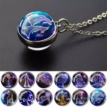Ожерелья с 12 созвездиями, знаки зодиака, стеклянный шар, кулон, двустороннее ожерелье для женщин, Скорпион, Козерог, Весы, ювелирные изделия, подарок